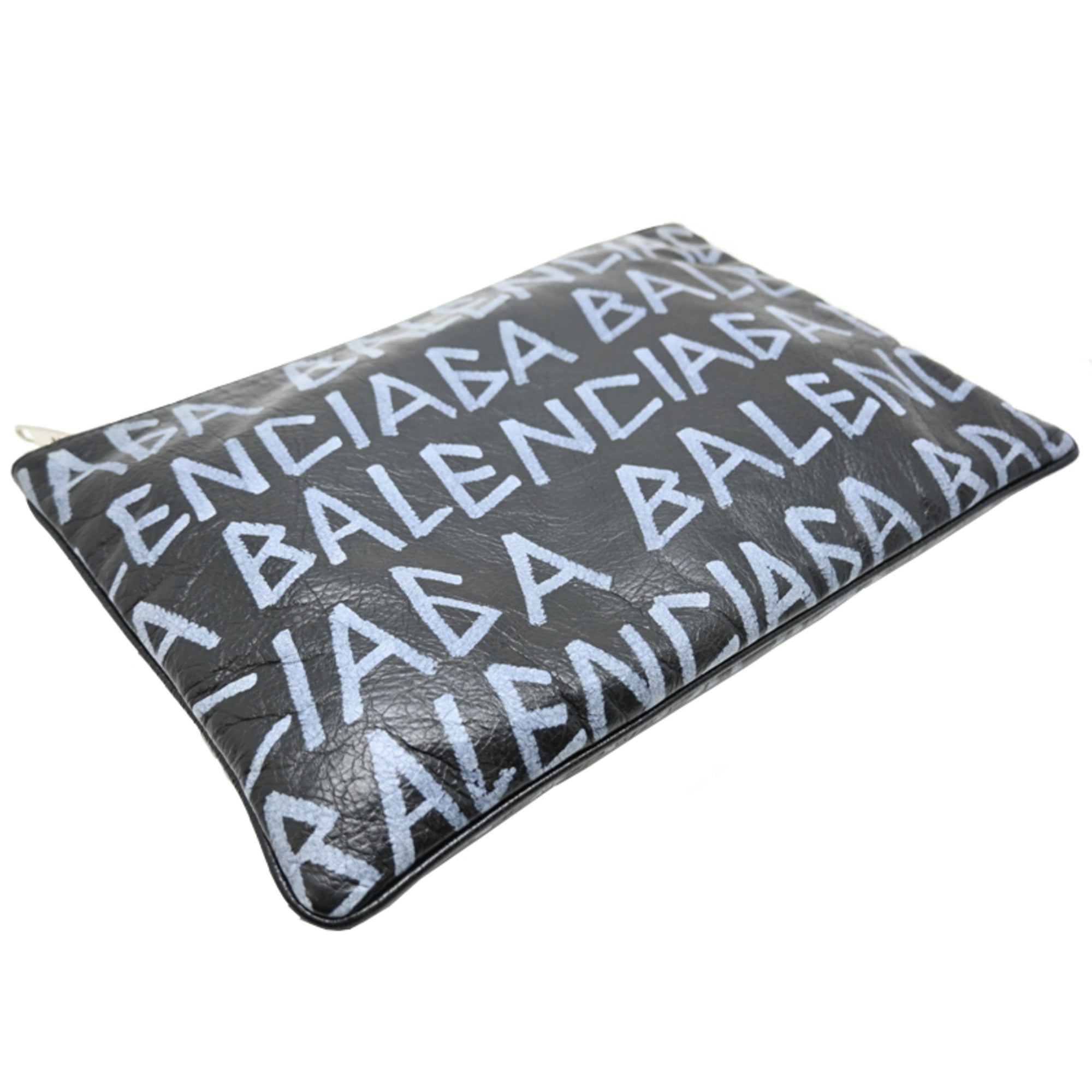 Balenciaga Black White Leather Clutch