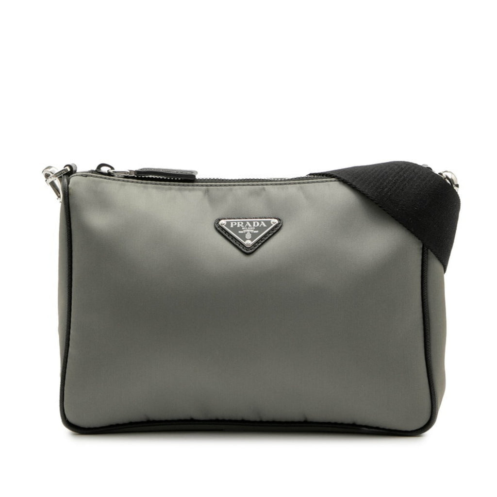 Prada Black Gray Nylon Leather Shoulder Bag