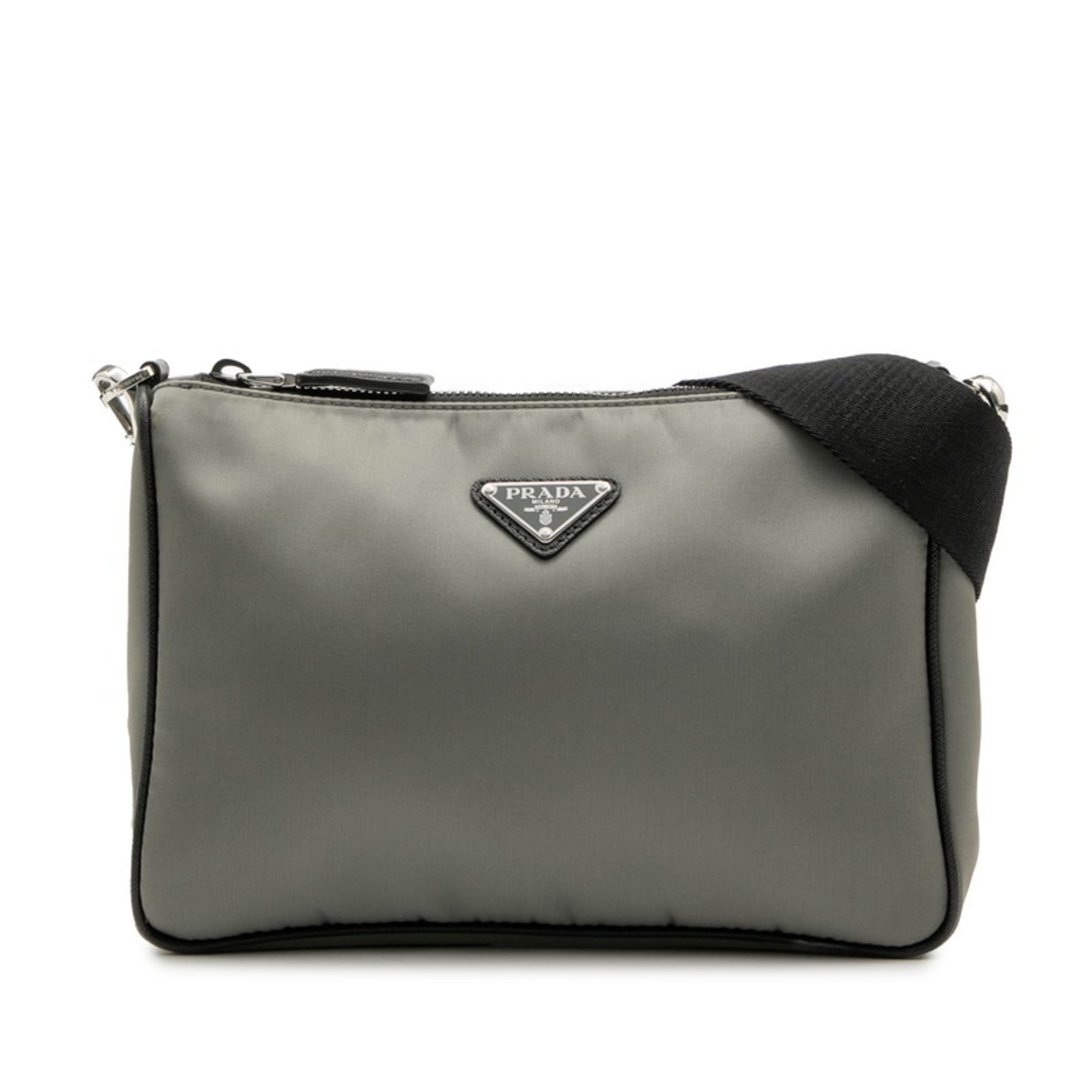 Prada Black Gray Nylon Leather Shoulder Bag