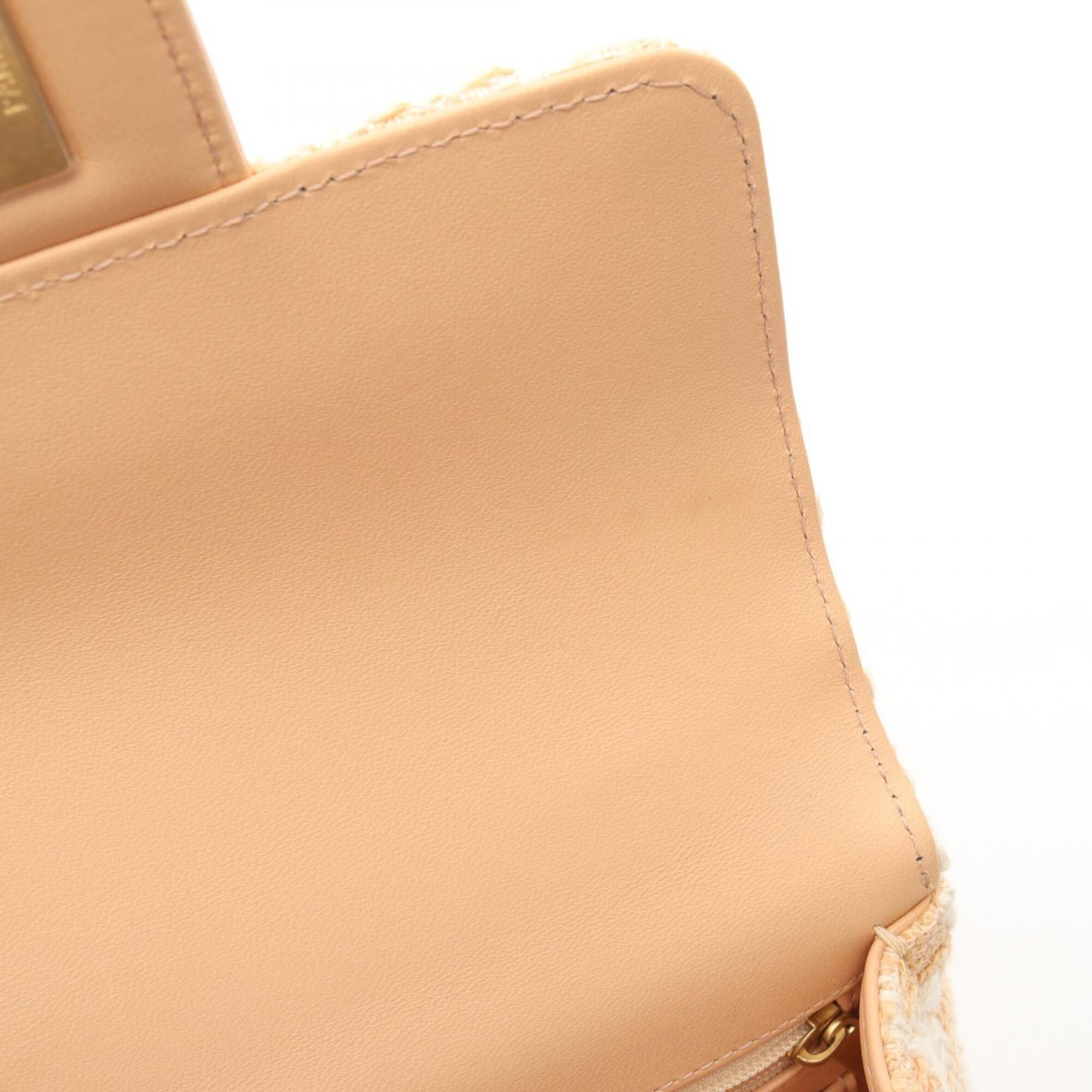 Chanel Pink White Fabric Leather Handbag Shoulder Bag