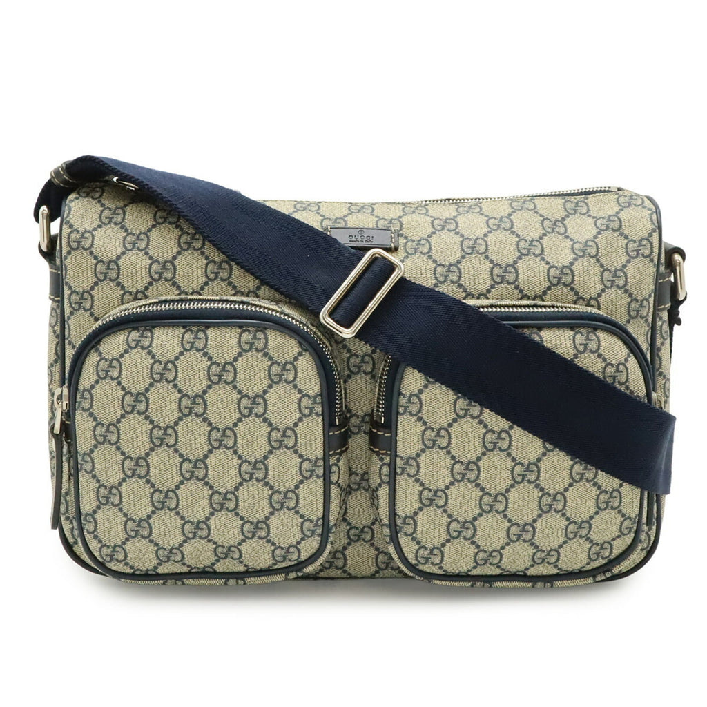 Gucci Gg Plus Beige Navy Gg Supreme Canvas Pvc Coated Canvas Leather Handbag Shoulder Bag (Pre-Owned)