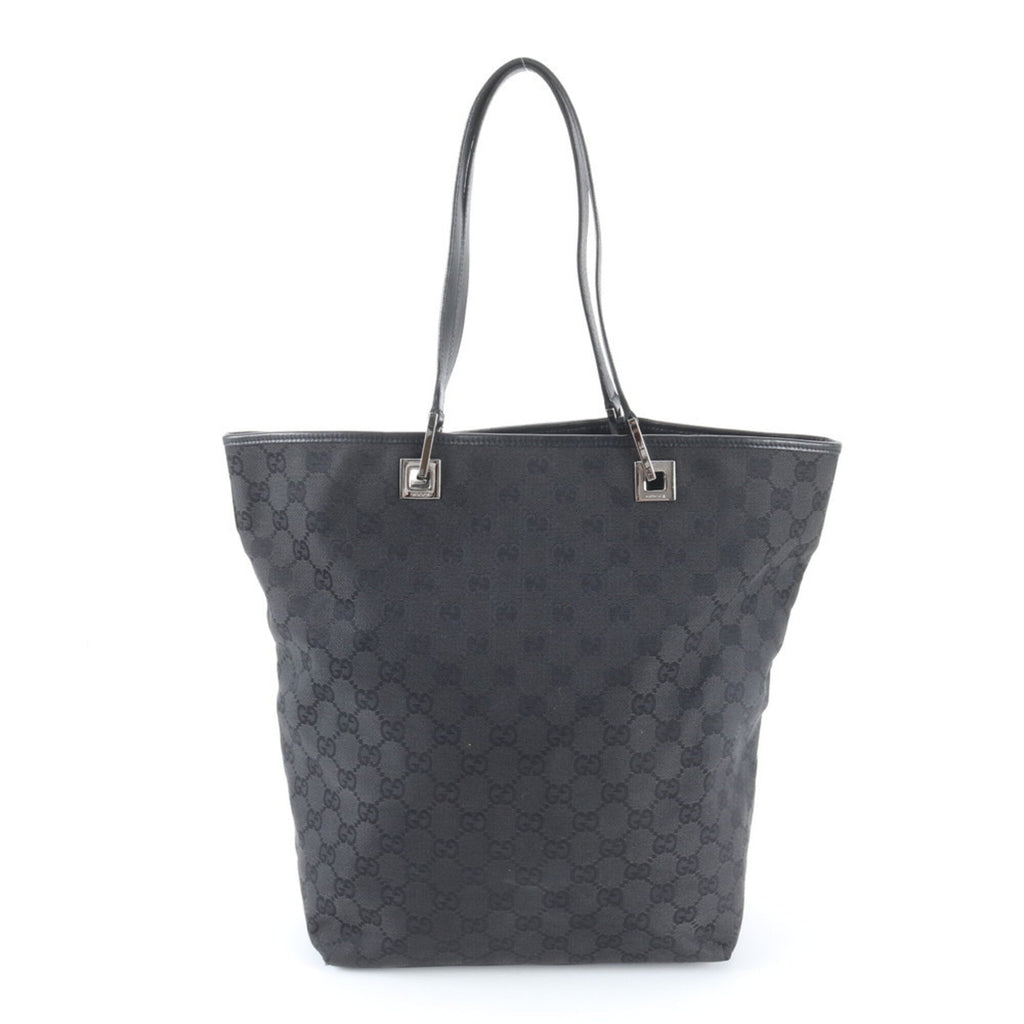Gucci Black Leather Canvas Handbag Shoulder Bag Tote Bag (Pre-Owned)