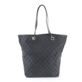 Gucci Black Leather Canvas Handbag Shoulder Bag Tote Bag (Pre-Owned)