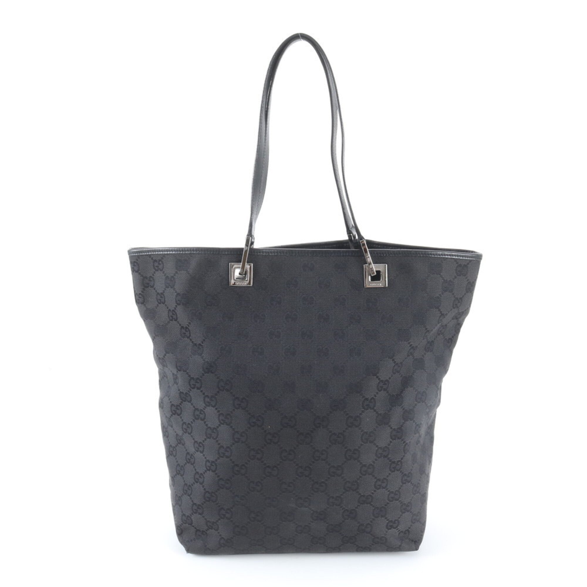 Gucci Black Leather Canvas Handbag Shoulder Bag Tote Bag (Pre-Owned)