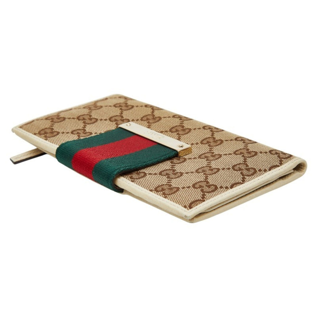 Gucci Beige Ivory Canvas Leather Long Wallet (Bi-Fold) (Pre-Owned)