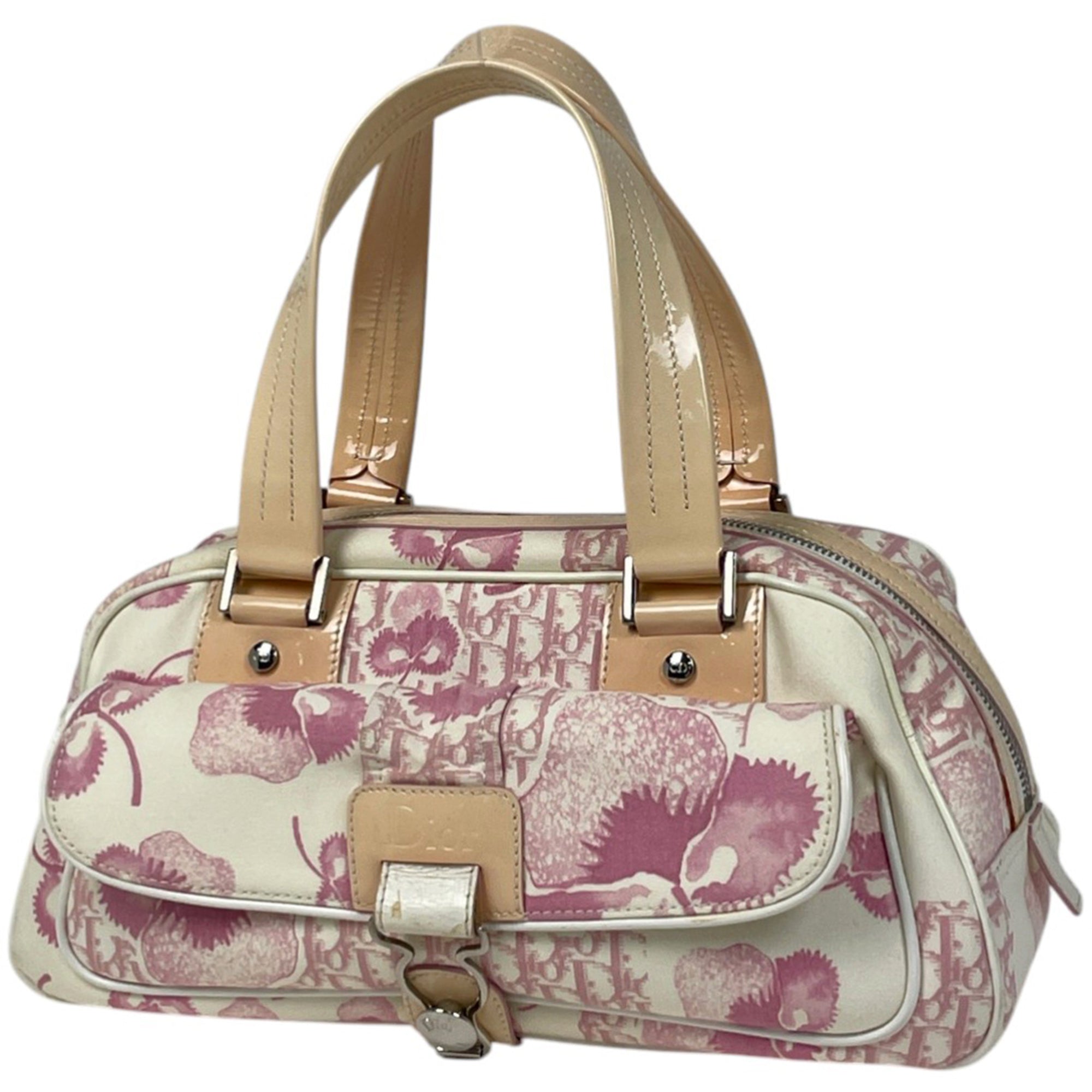Christian Dior Pink Beige Canvas Leather Handbag (Pre-Owned)
