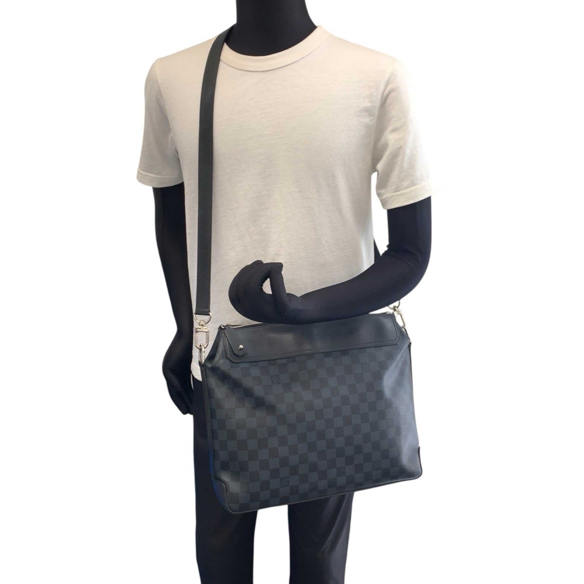 Louis Vuitton Black Blue Pvc Leather Briefcase Shoulder Bag