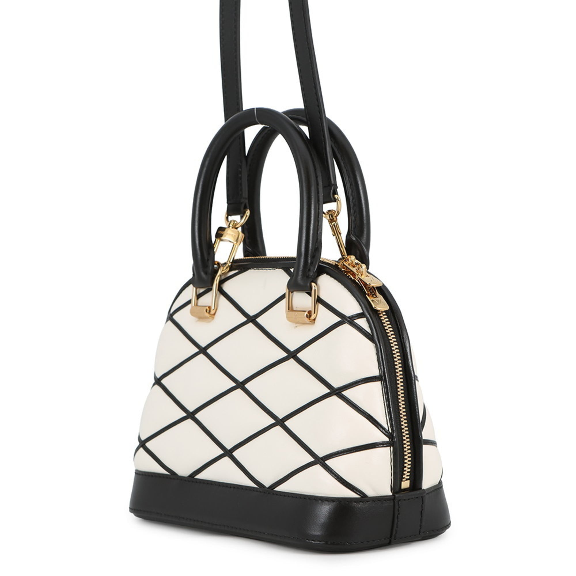 Louis Vuitton Black Noir White Leather Handbag Shoulder Bag