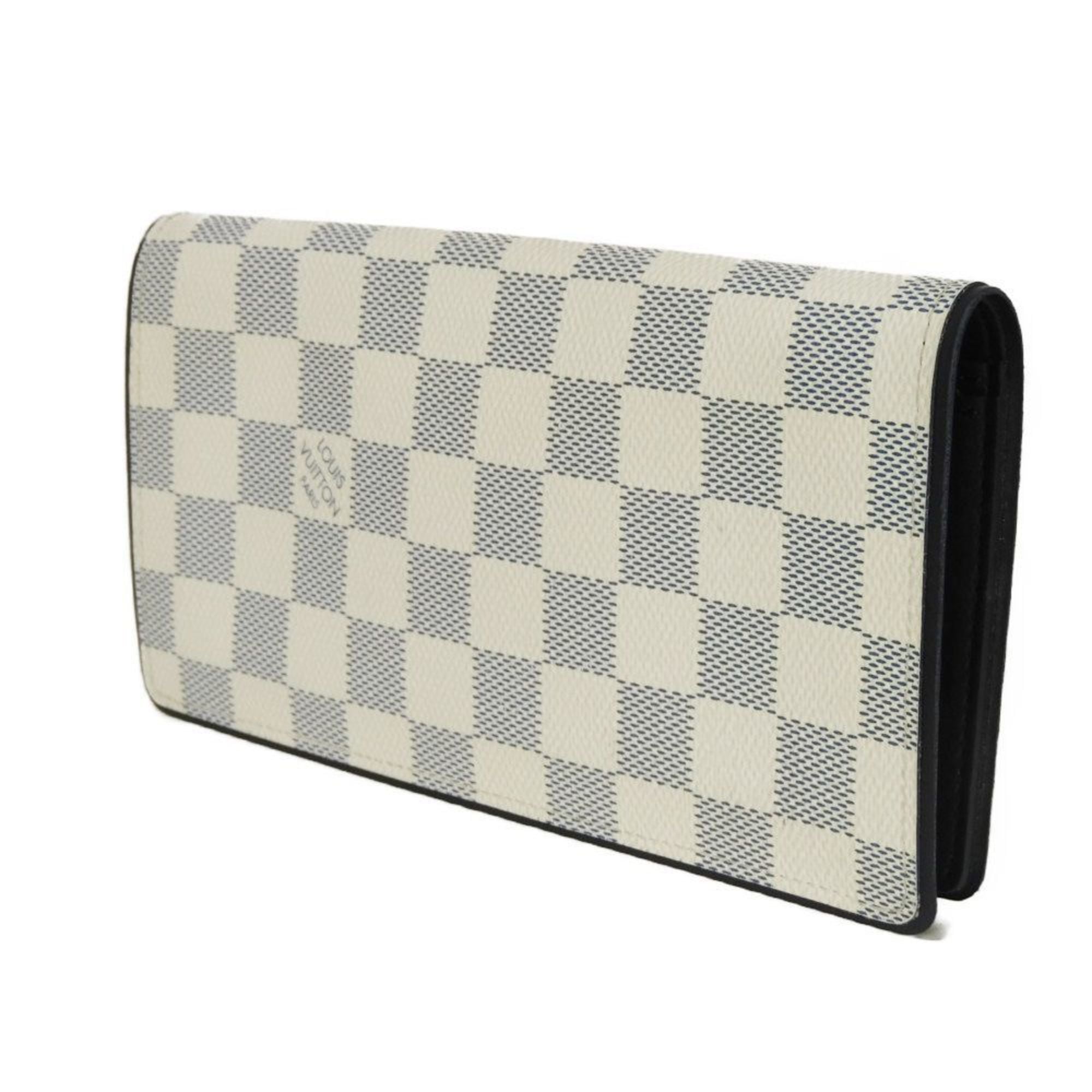 Louis Vuitton Navy Blue White Canvas Leather Long Wallet