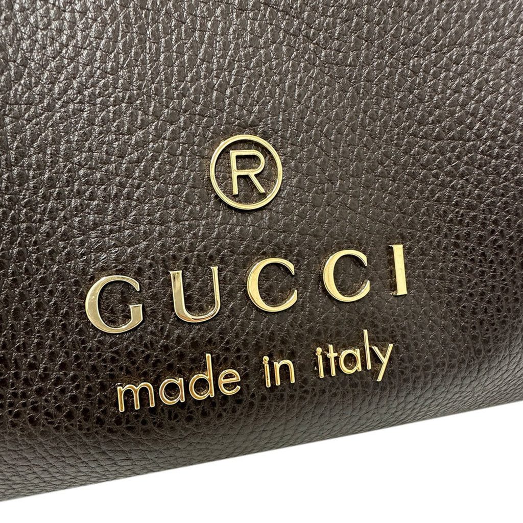 Gucci Dark Brown Leather Handbag Tote Bag (Pre-Owned)