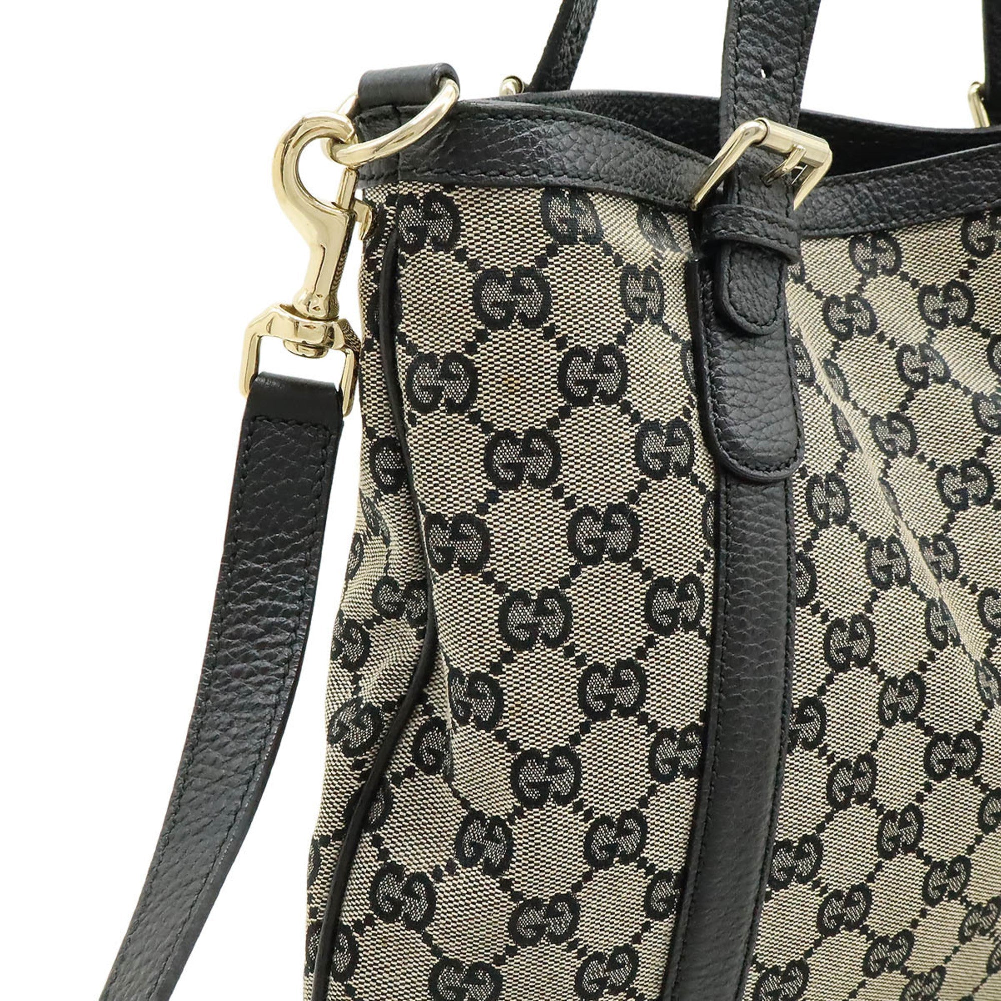 Gucci Beige Black Gg Canvas Leather Shoulder Bag Tote Bag (Pre-Owned)