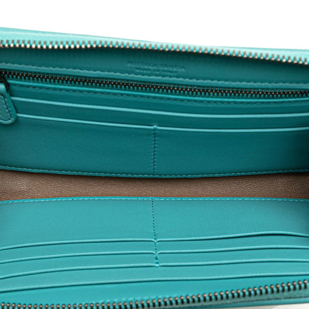 Bottega Veneta Green Light Blue Leather Long Wallet (Bi-Fold)