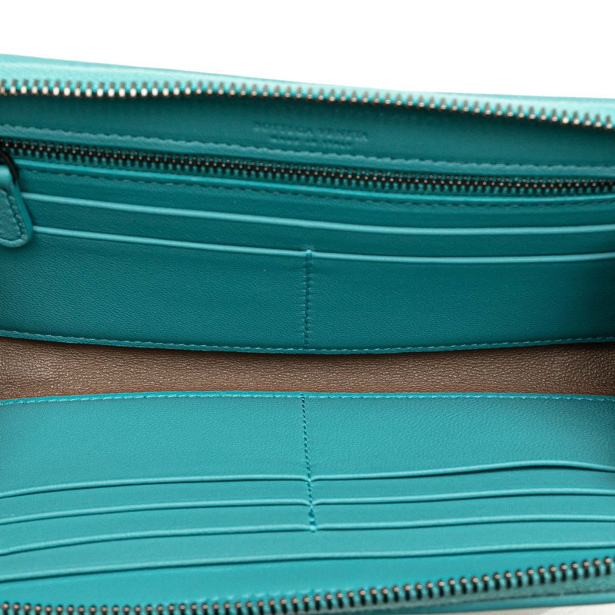 Bottega Veneta Green Light Blue Leather Long Wallet (Bi-Fold)
