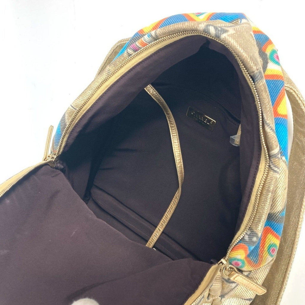 Chanel Gold Leather Canvas Backpack