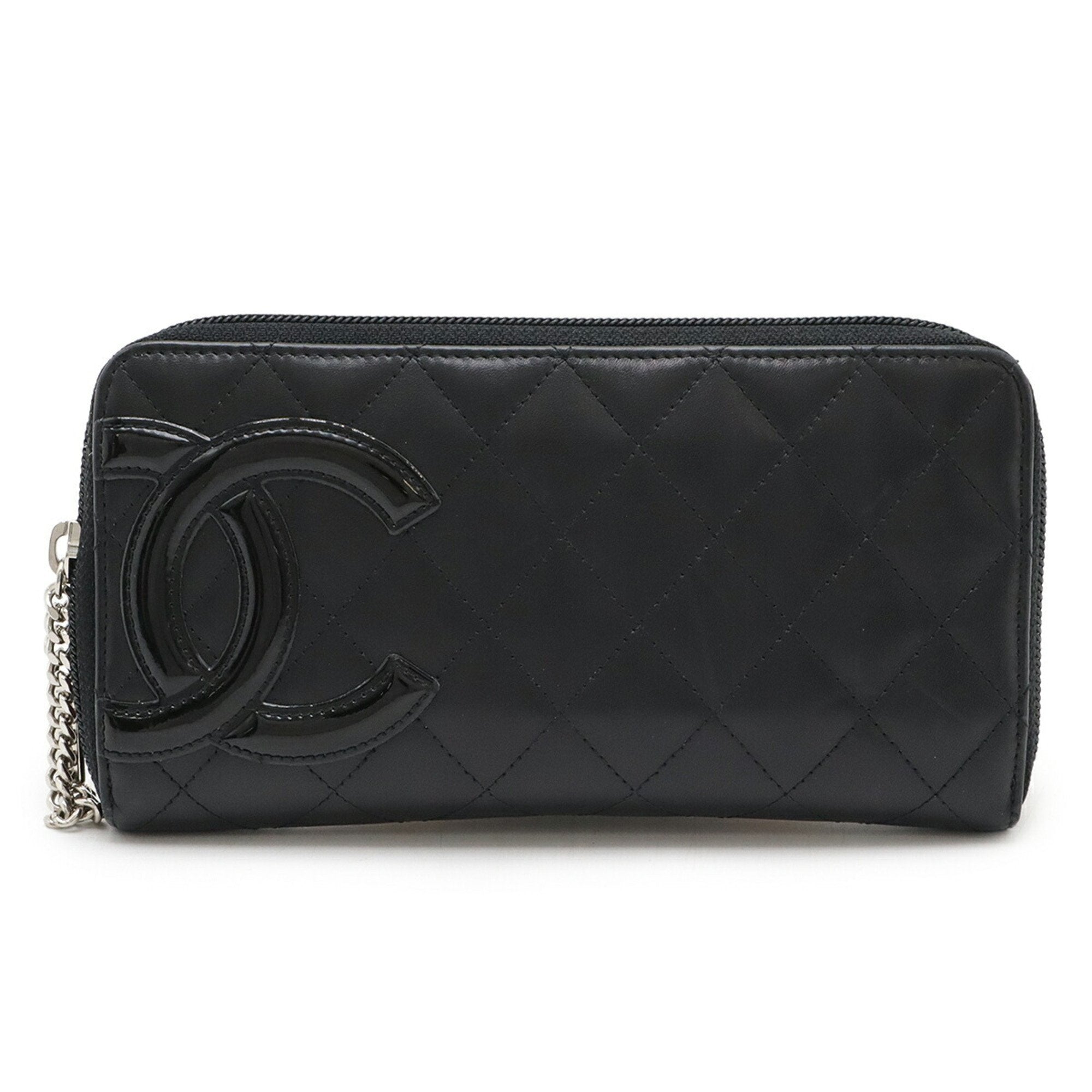 Chanel Cambon Black Pink Leather Long Wallet (Bi-Fold)