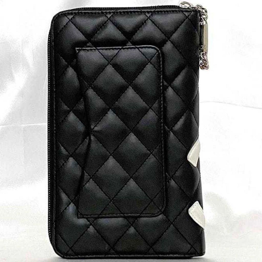 Chanel Black White Leather Long Wallet (Bi-Fold)