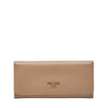 Prada Beige Leather Long Wallet (Tri-Fold)