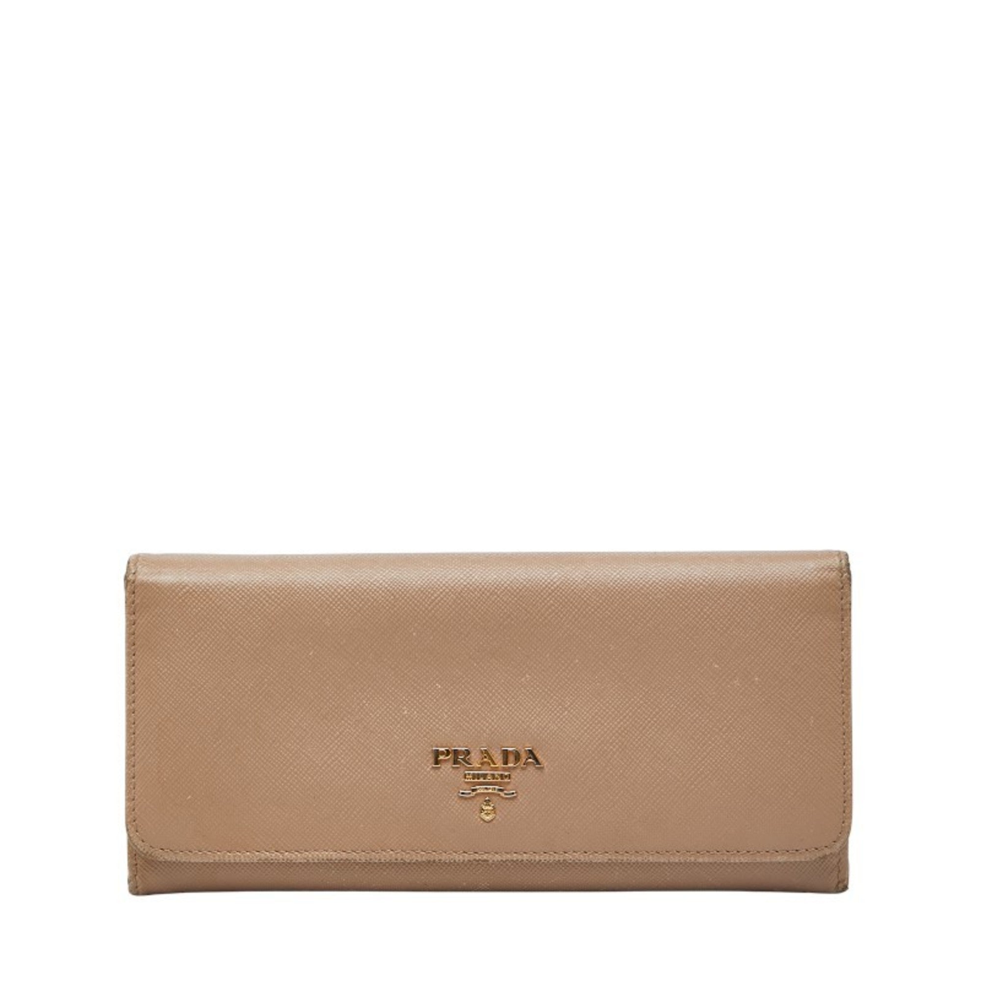 Prada Beige Leather Long Wallet (Tri-Fold)