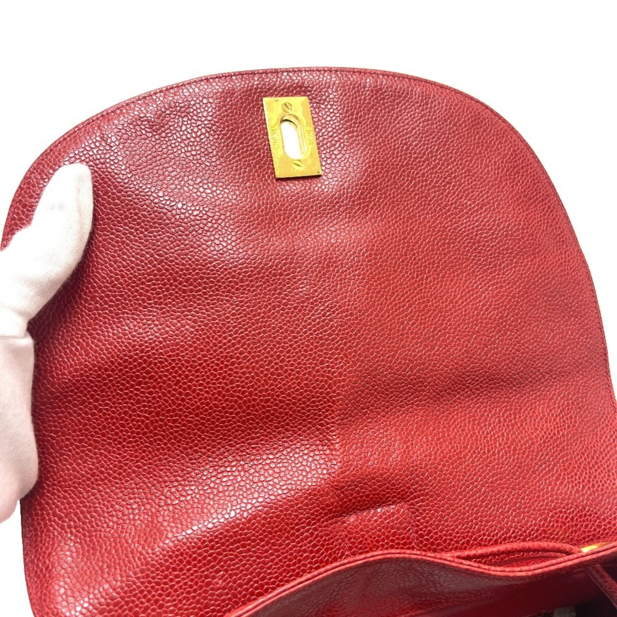 Chanel Red Color Grained Calfskin Backpack