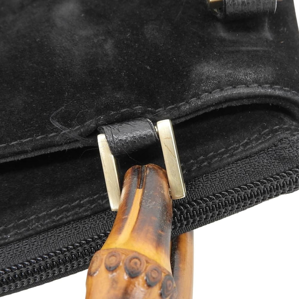Gucci Black Suede Bamboo Handbag (Pre-Owned)