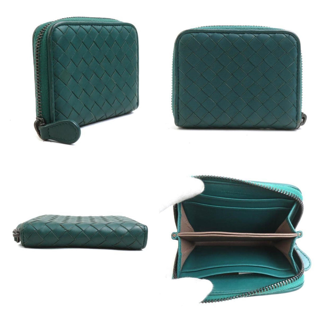 Bottega Veneta Dark Green Intrecciato Coin Purse/Coin Case