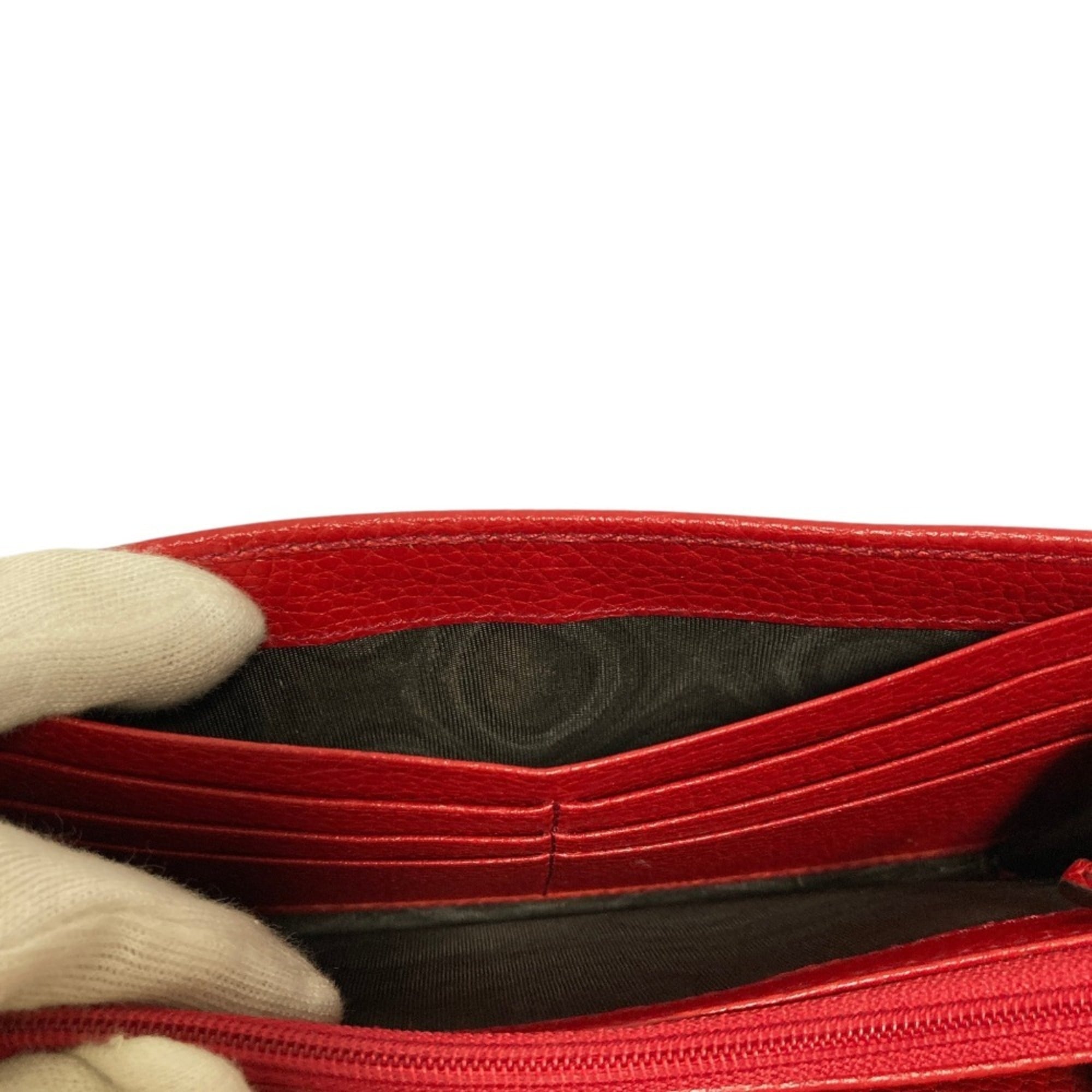Gucci Red Color Leather Long Wallet (Bi-Fold) (Pre-Owned)