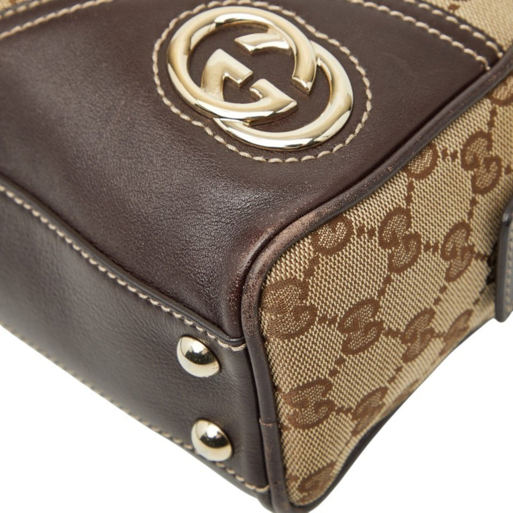 Gucci Beige Brown Gg Canvas Leather Handbag (Pre-Owned)