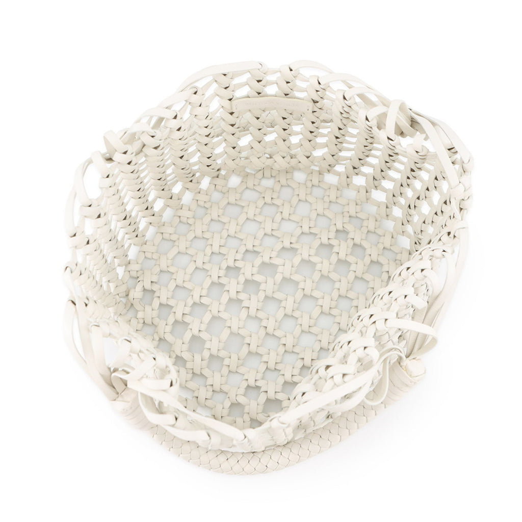 Bottega Veneta White Leather Canvas Tote Bag
