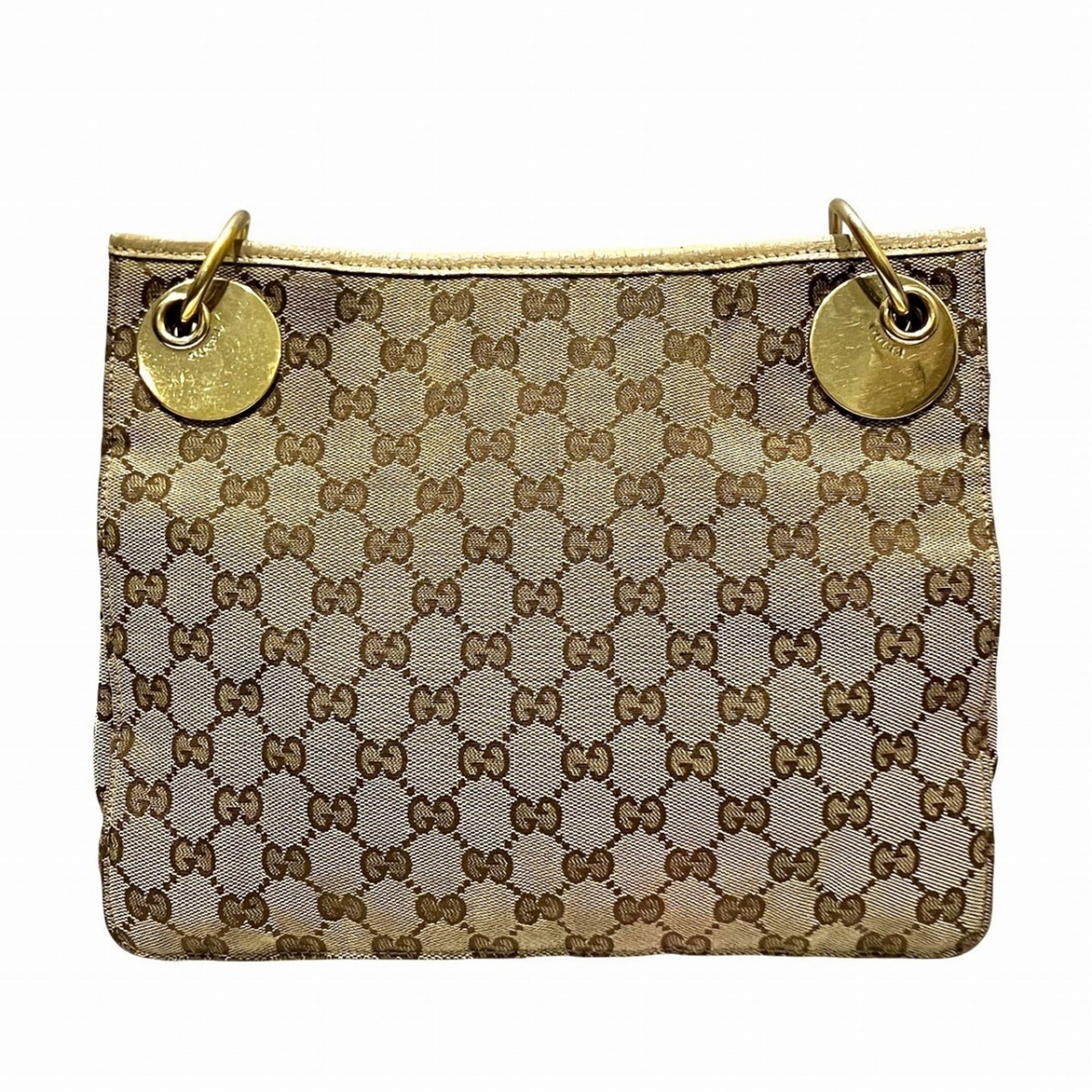 Gucci Beige Canvas Leather Shoulder Bag (Pre-Owned)
