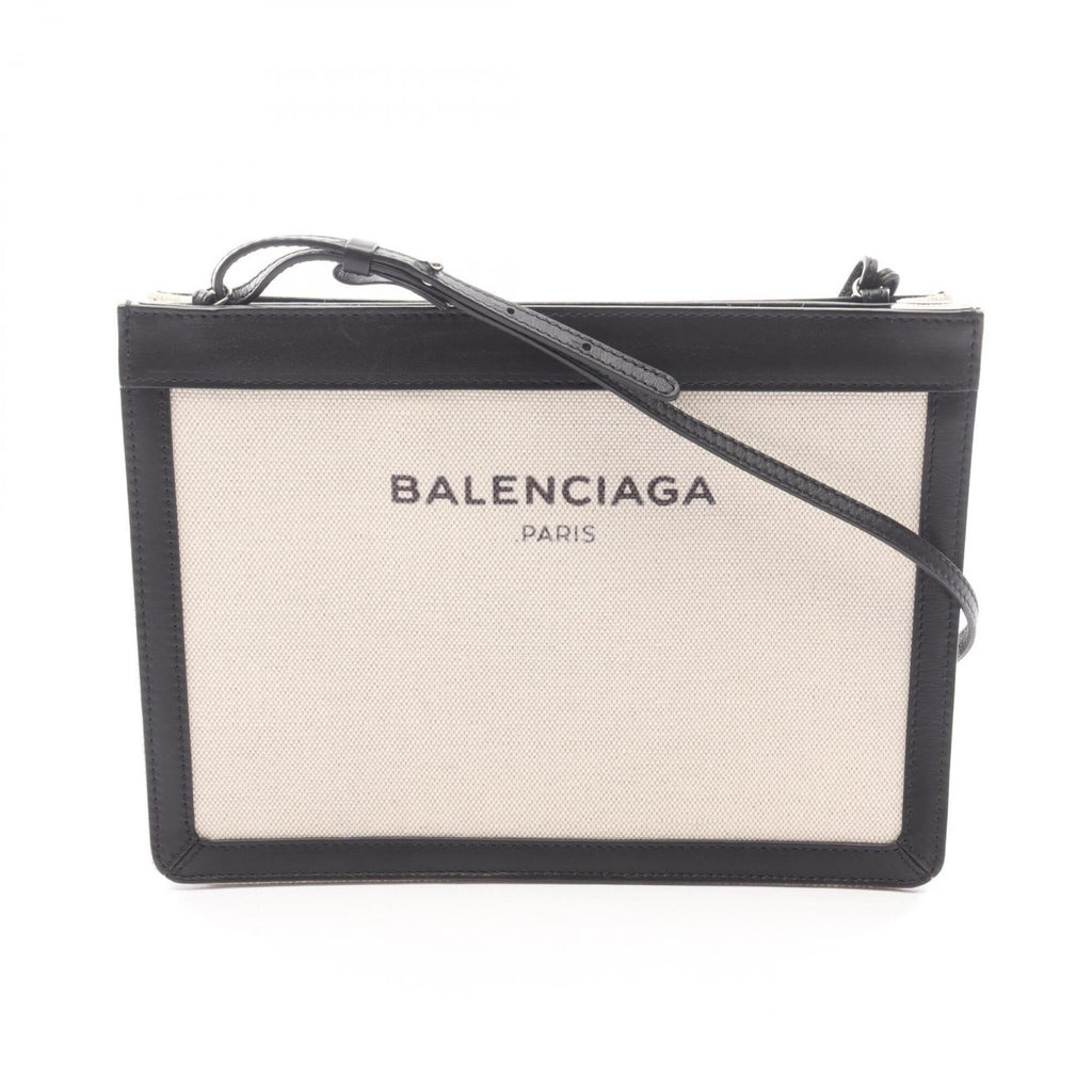 Balenciaga Black Ivory Navy Canvas Leather Handbag Pochette Shoulder