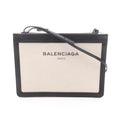 Balenciaga Black Ivory Navy Canvas Leather Handbag Pochette Shoulder