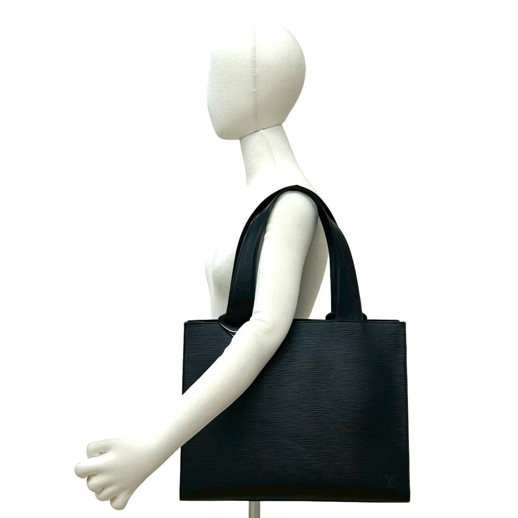 Louis Vuitton Black Leather Handbag Shoulder Bag Tote Bag