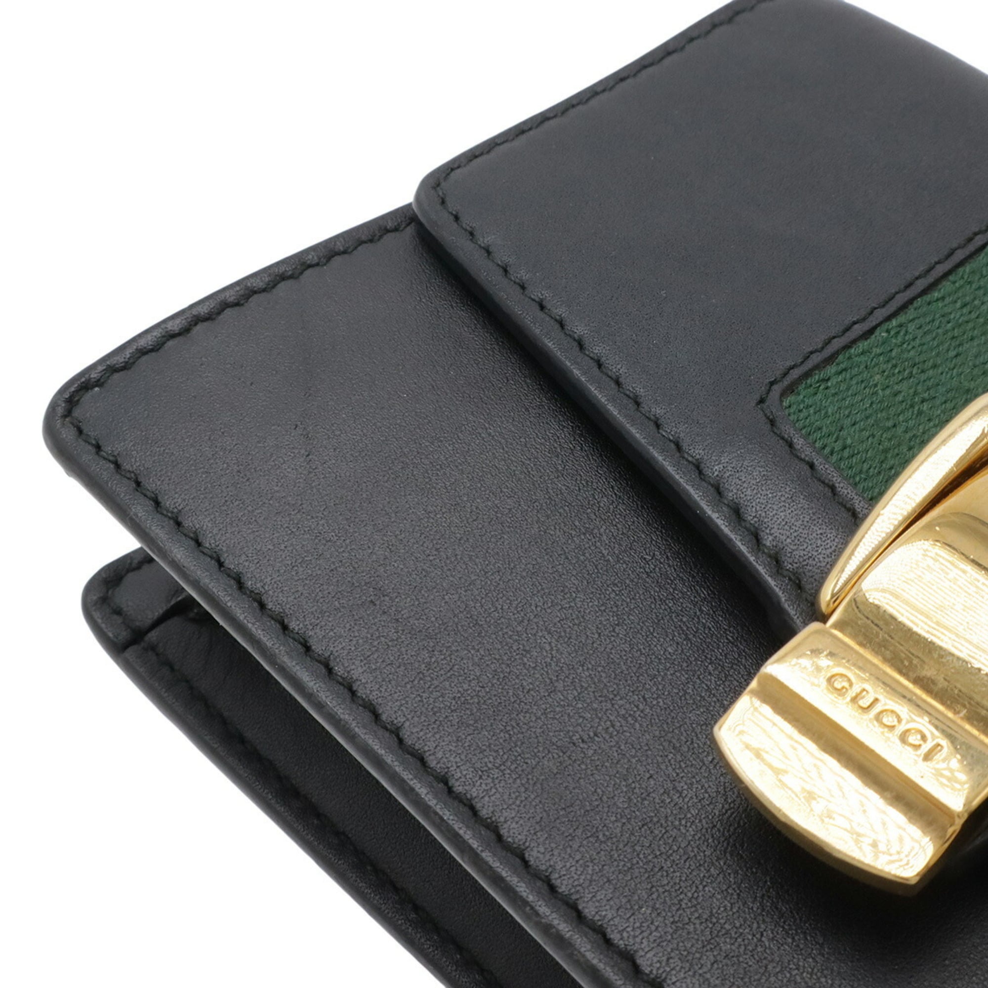 Gucci Black Green Red Color Leather Clutch Bag Pochette (Pre-Owned)