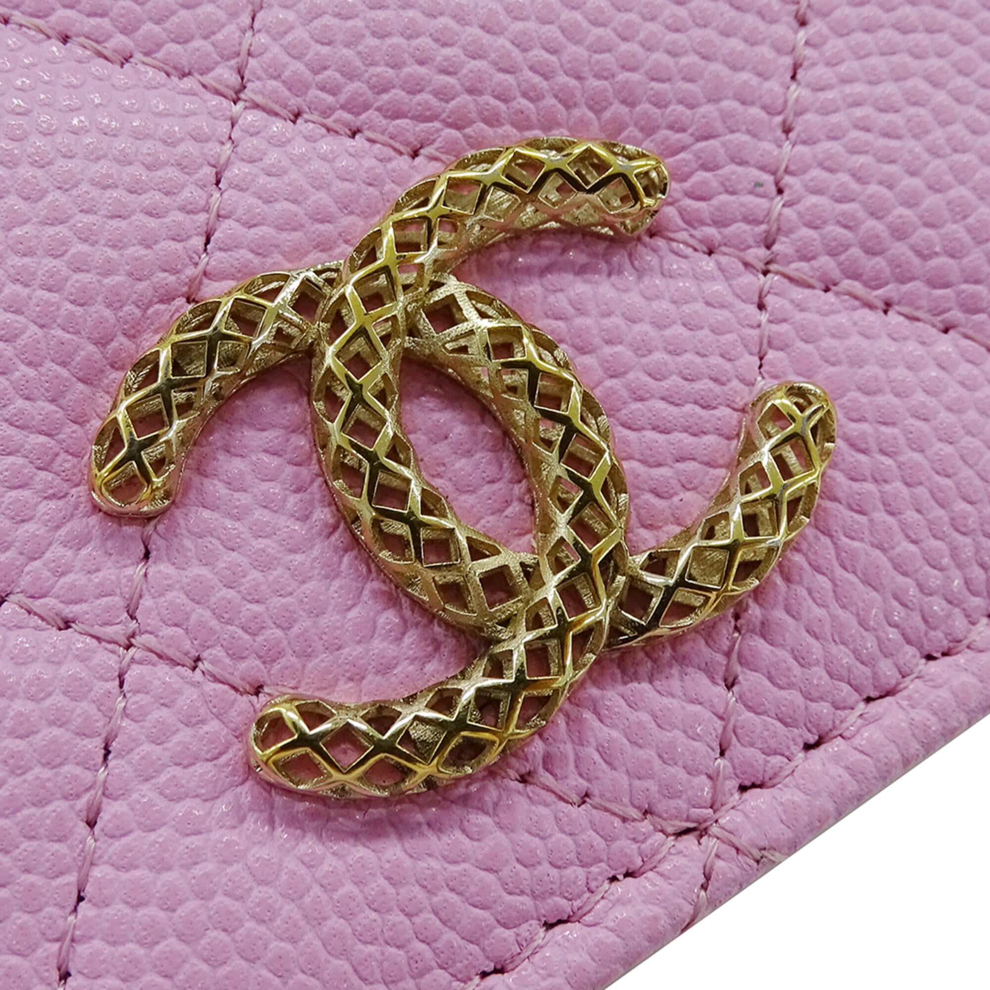 Chanel Green Pink Grained Calfskin Wallet (Bi-Fold)