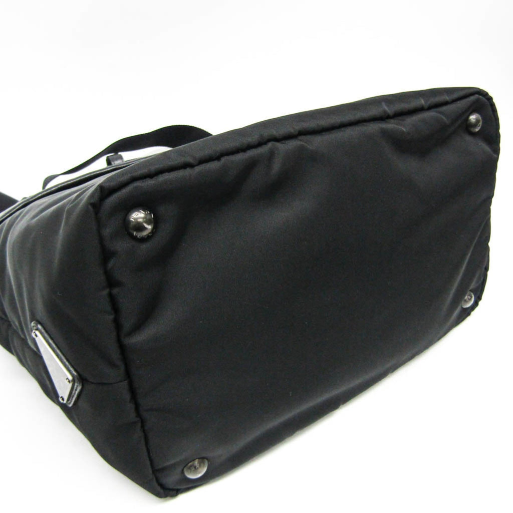 Prada Convertible Double Tote Nappa Leather And Tessuto Black Nylon Handbag