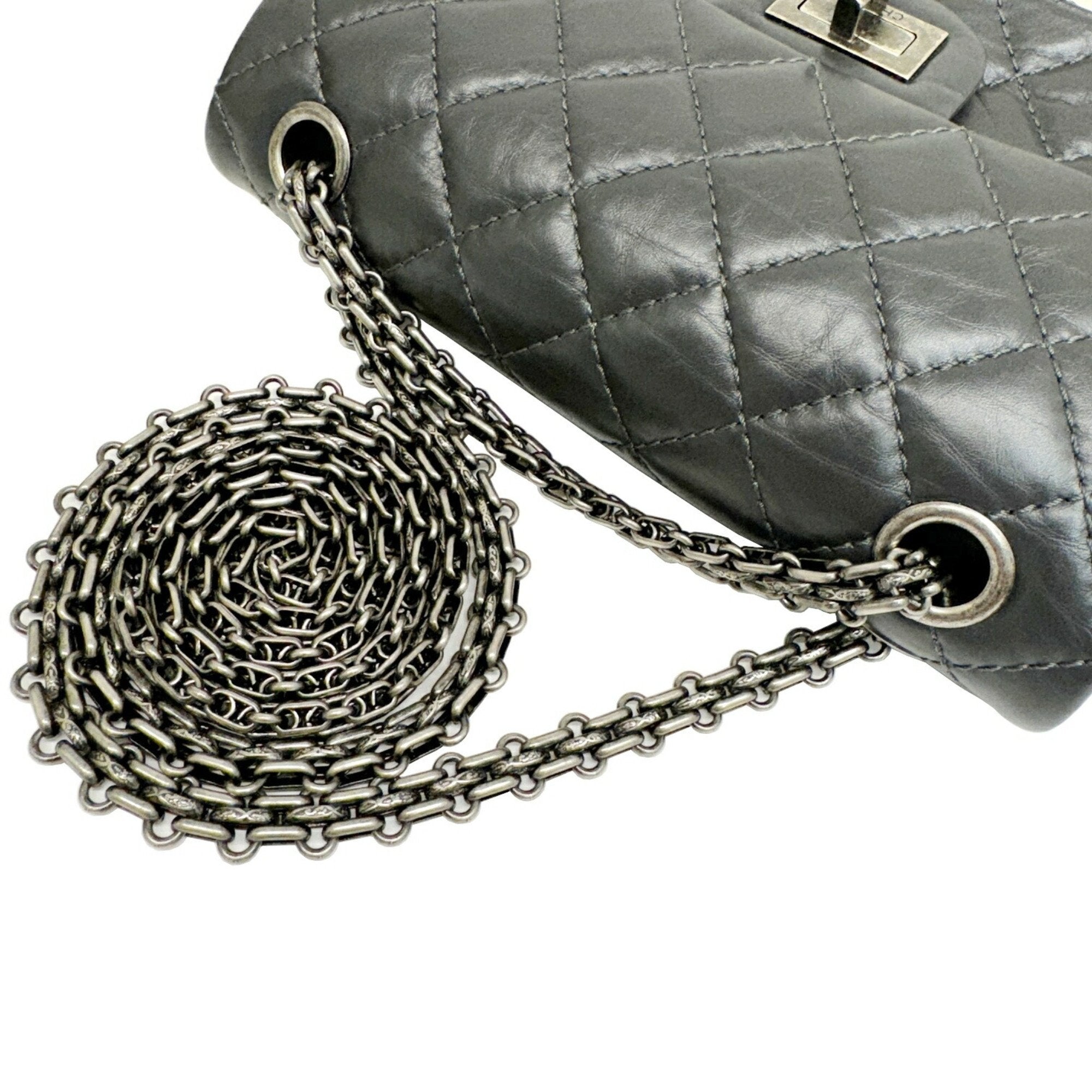Chanel Dark Gray Leather Shoulder Bag