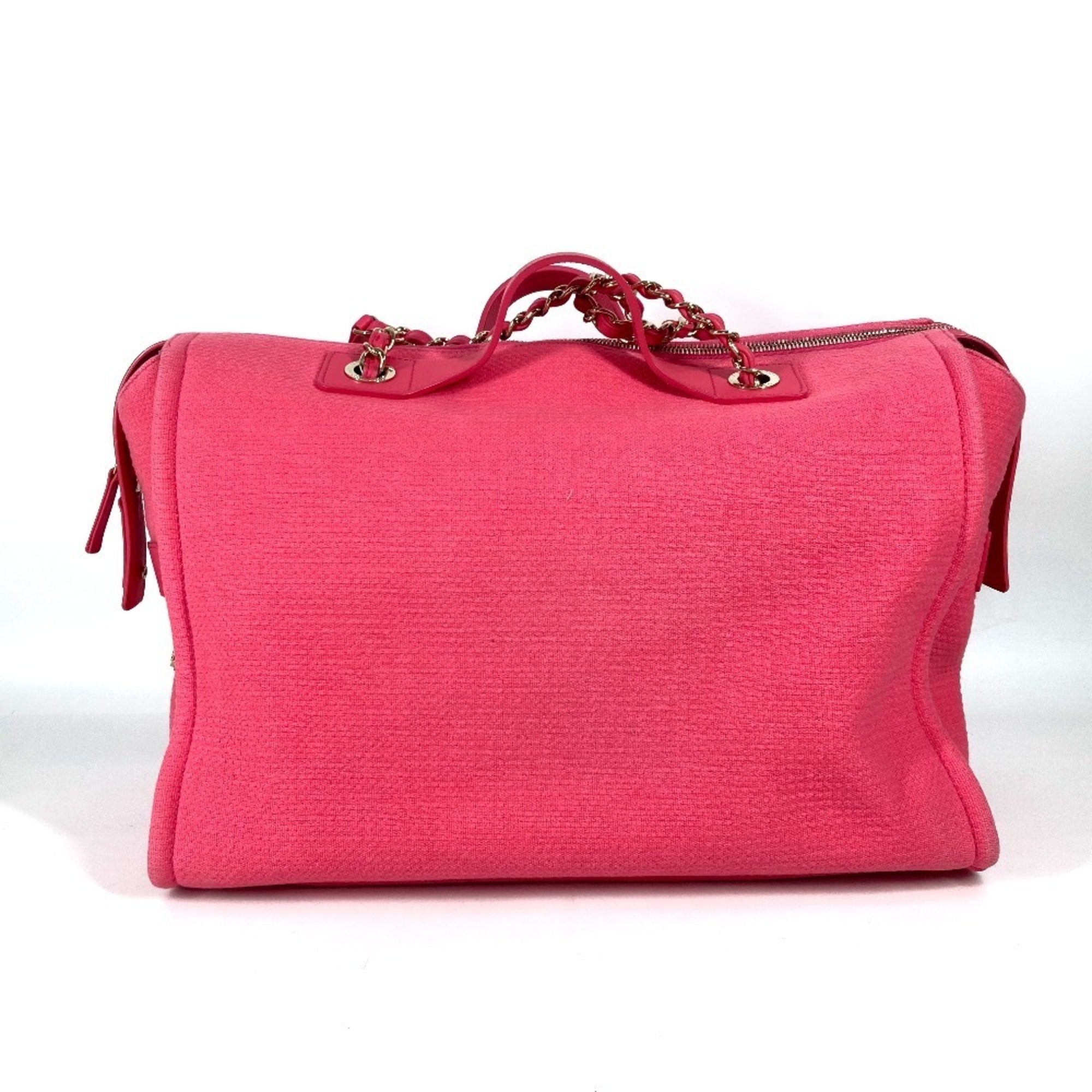 Chanel Pink Canvas Boston Bag Handbag Shoulder Bag