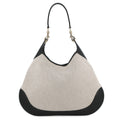 Gucci Beige Black Canvas Leather Handbag Shoulder Bag Tote Bag (Pre-Owned)