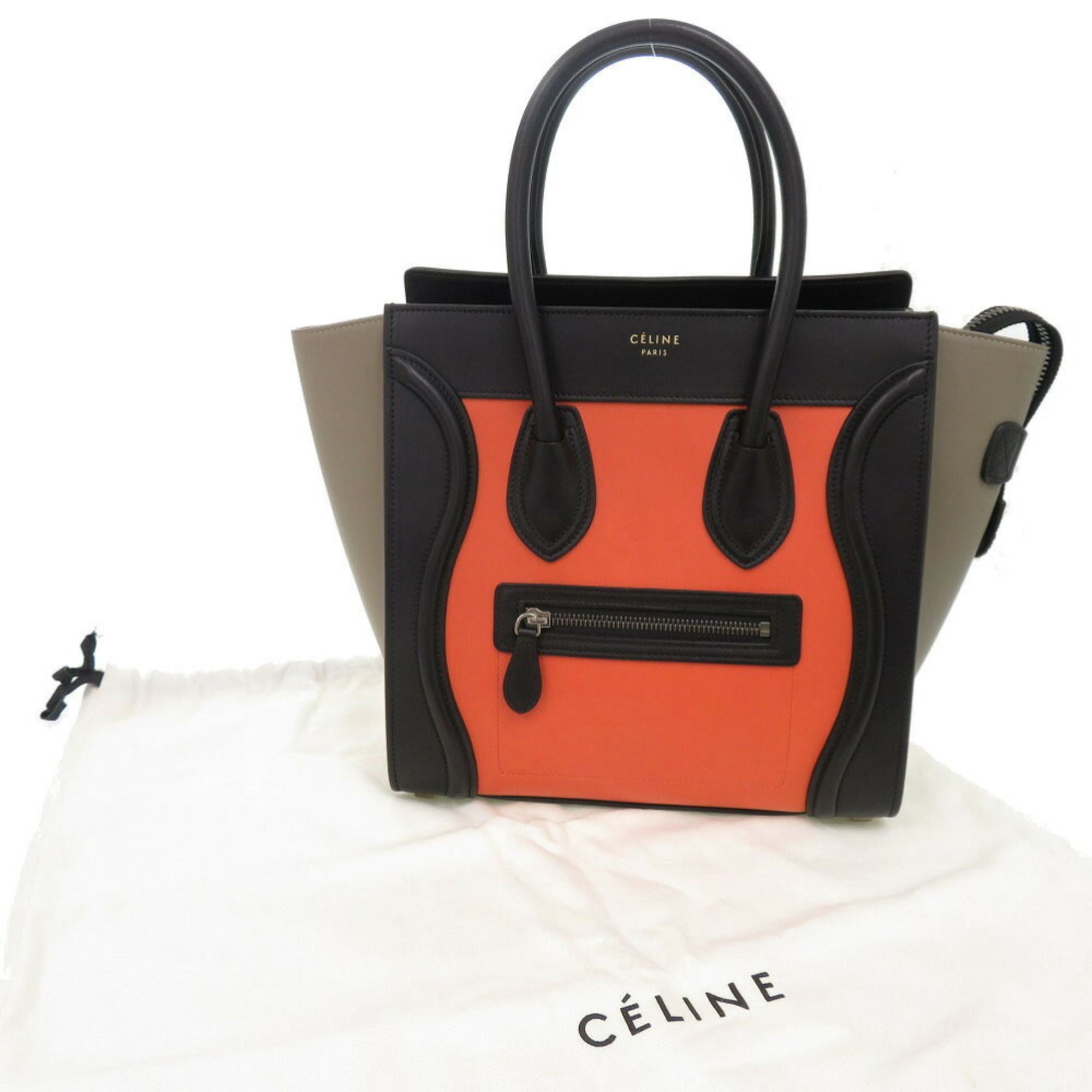 Celine Beige Black Orange Leather Handbag
