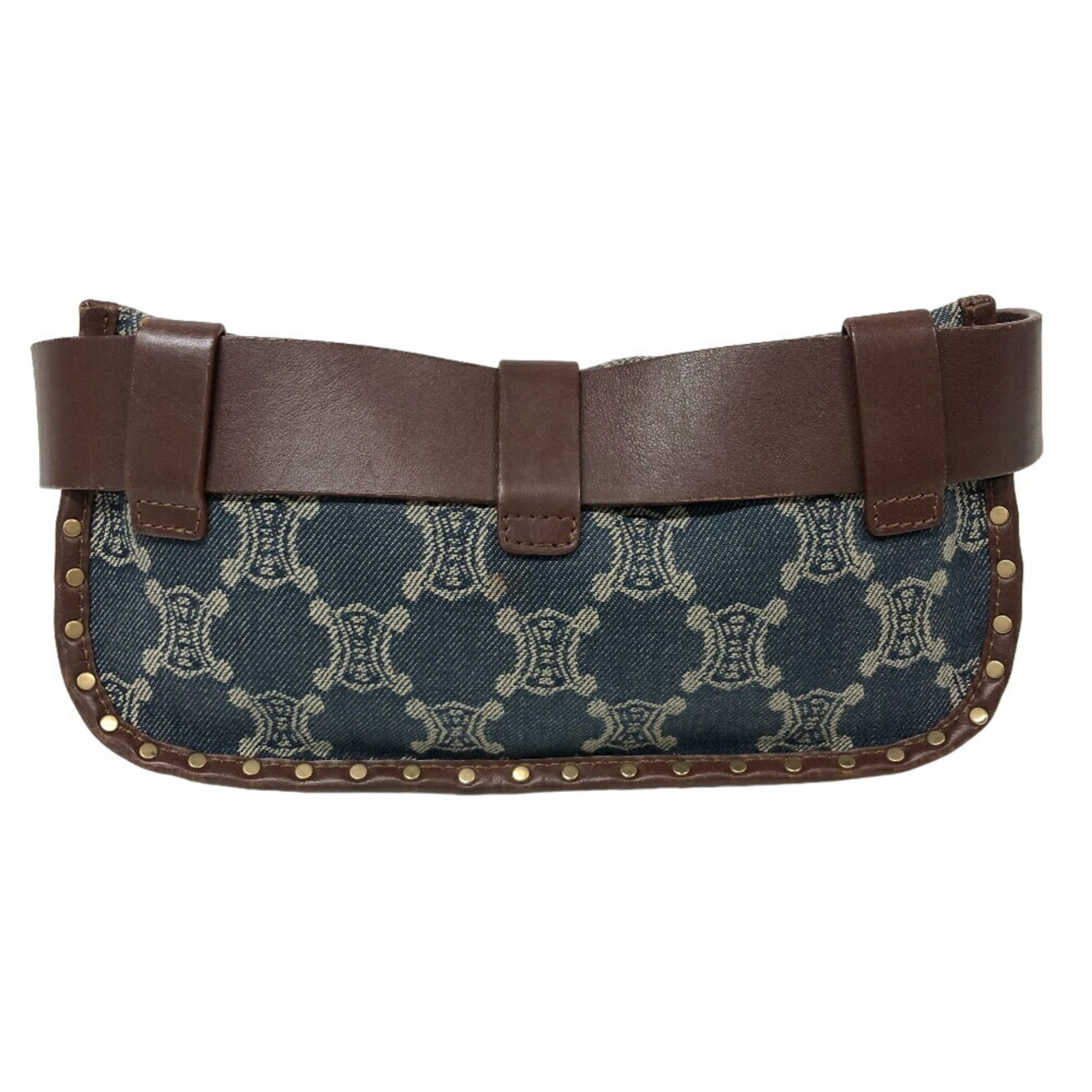 Celine Blue Brown Denim Leather Fanny Pack Sling Bag