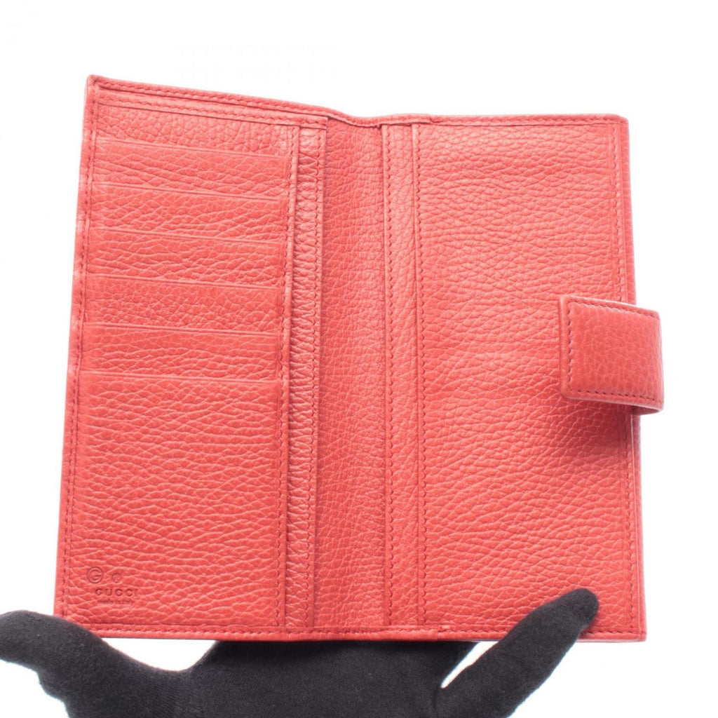 Gucci Red Color Leather Long Wallet (Bi-Fold) (Pre-Owned)