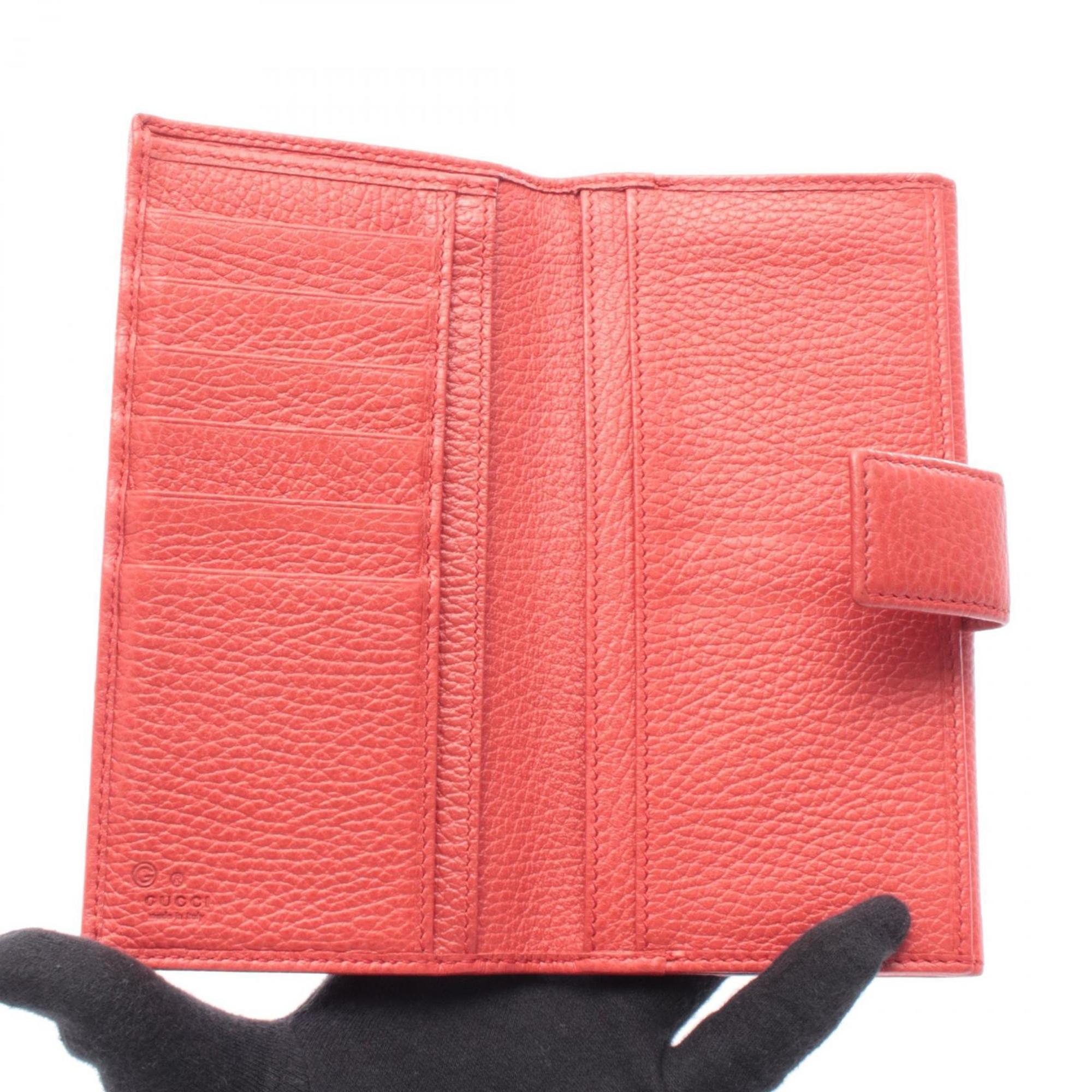 Gucci Red Color Leather Long Wallet (Bi-Fold) (Pre-Owned)
