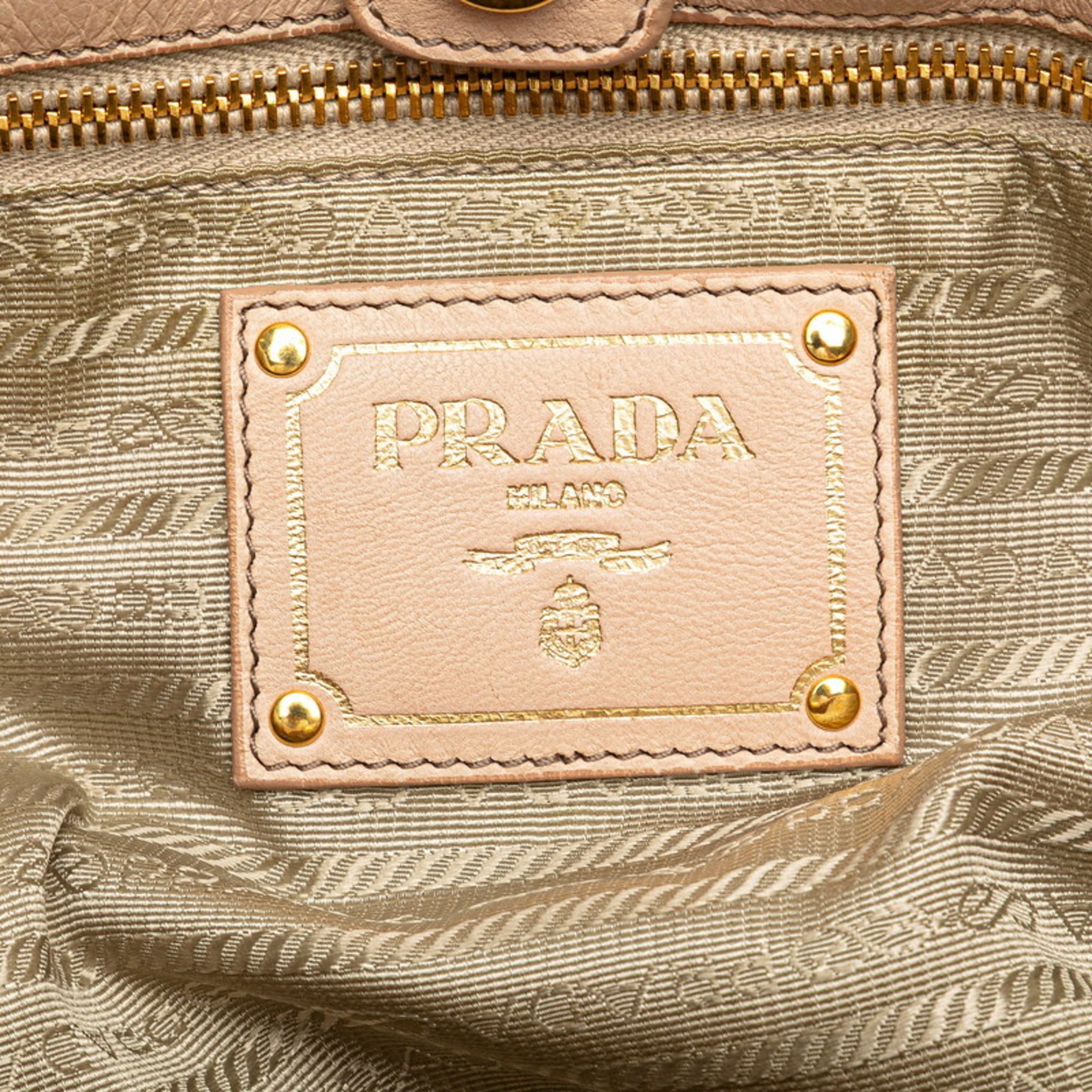 Prada Beige Pink Beige Leather Shoulder Bag Tote Bag