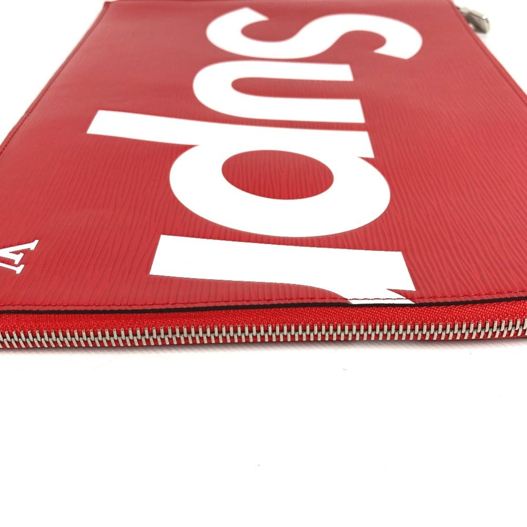 Louis Vuitton Red Color White Epi Leather Clutch Bag Pochette