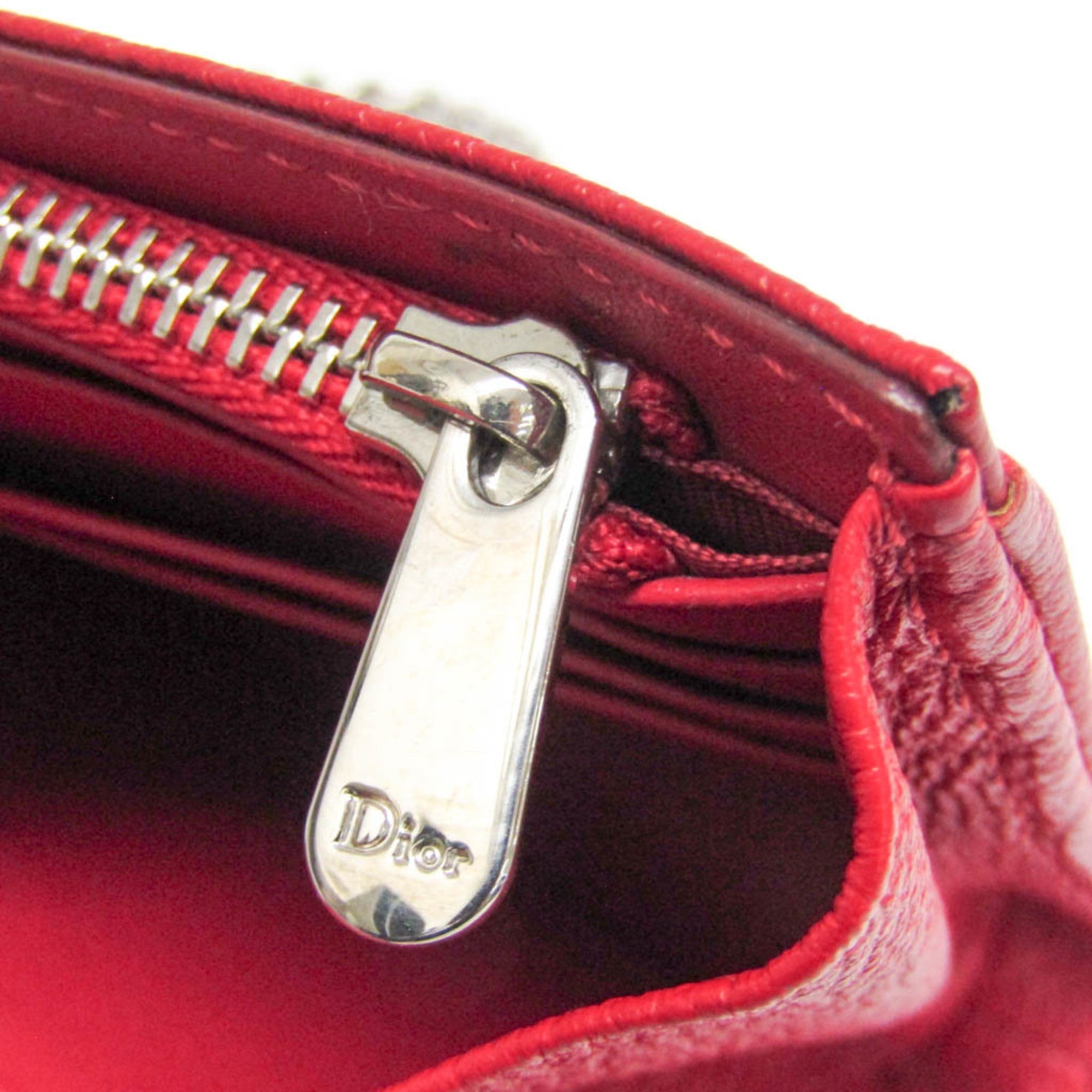 Christian Dior Red Color Leather Chain/Shoulder Wallet (Pre-Owned)