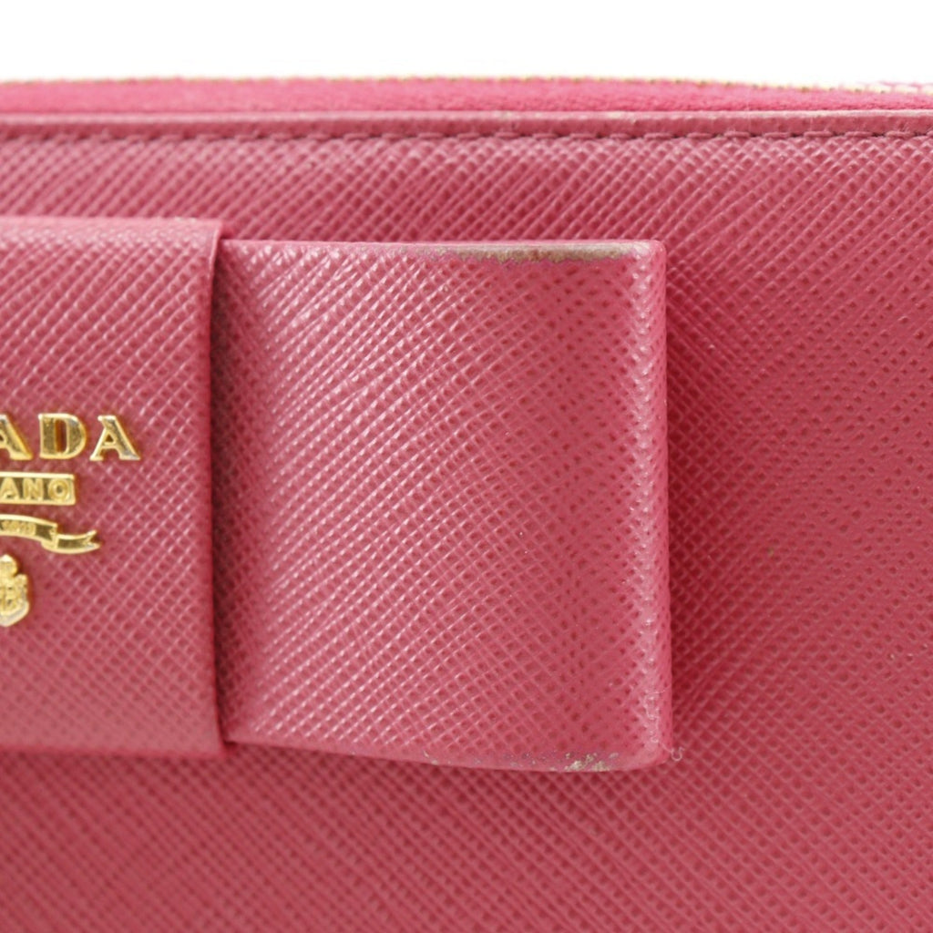 Prada Peonia Pink Saffiano Triangle Long Wallet (Bi-Fold)
