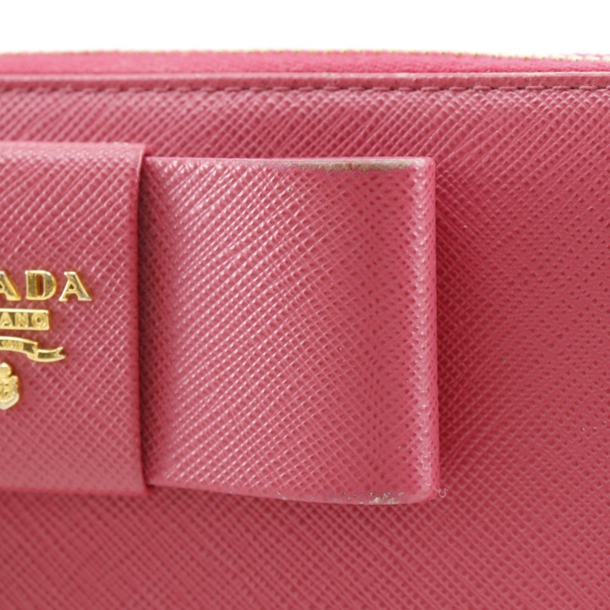 Prada Peonia Pink Saffiano Triangle Long Wallet (Bi-Fold)