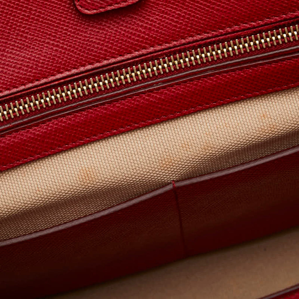 Prada Beige Red Color Canvas Leather Handbag Shoulder Bag