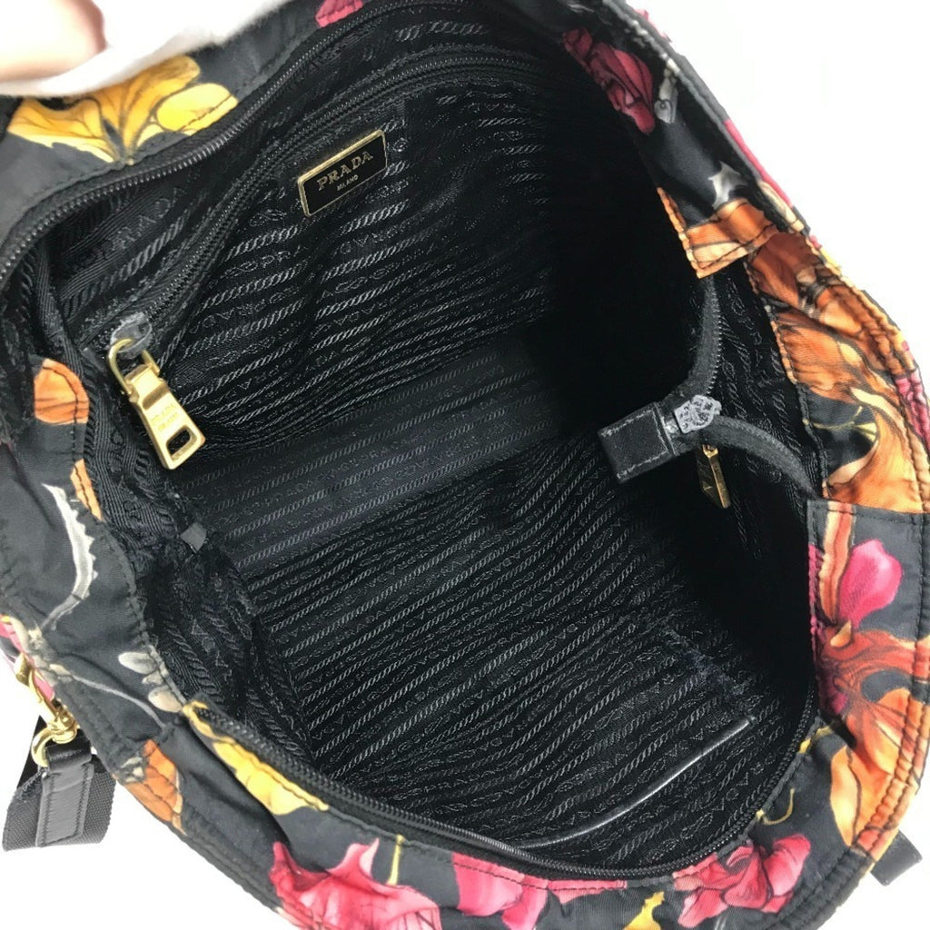Prada Black Multi-Color Leather Nylon Handbag Shoulder Bag Tote Bag