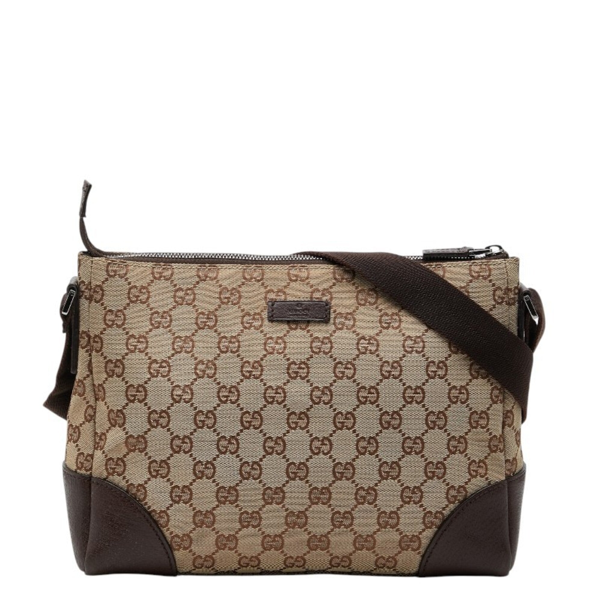 Gucci Brown Canvas Leather Shoulder Bag (Pre-Owned)